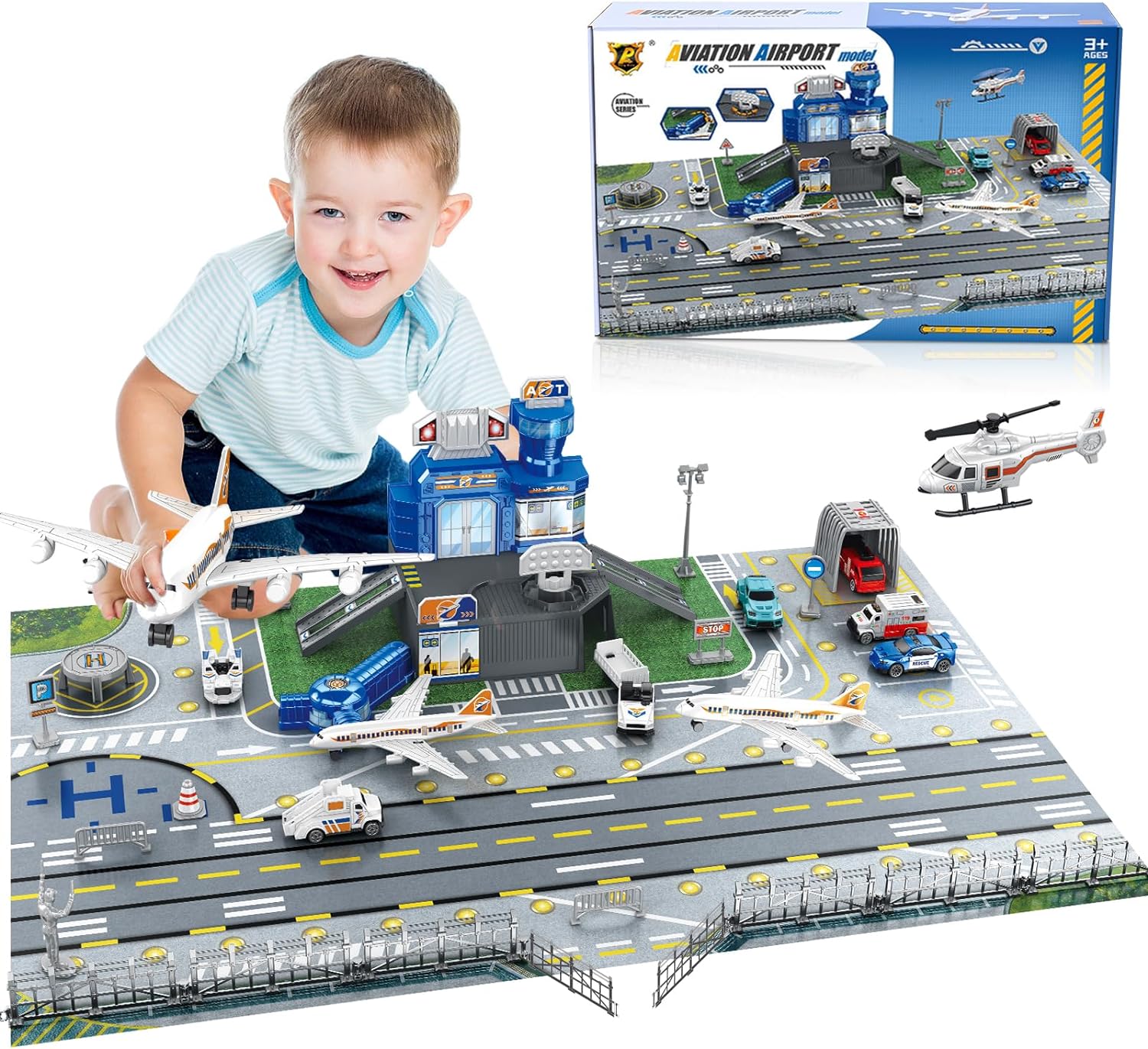 Kids Toys Helicopter - Set Mainan Pemandangan Bandara Anak-anak dengan