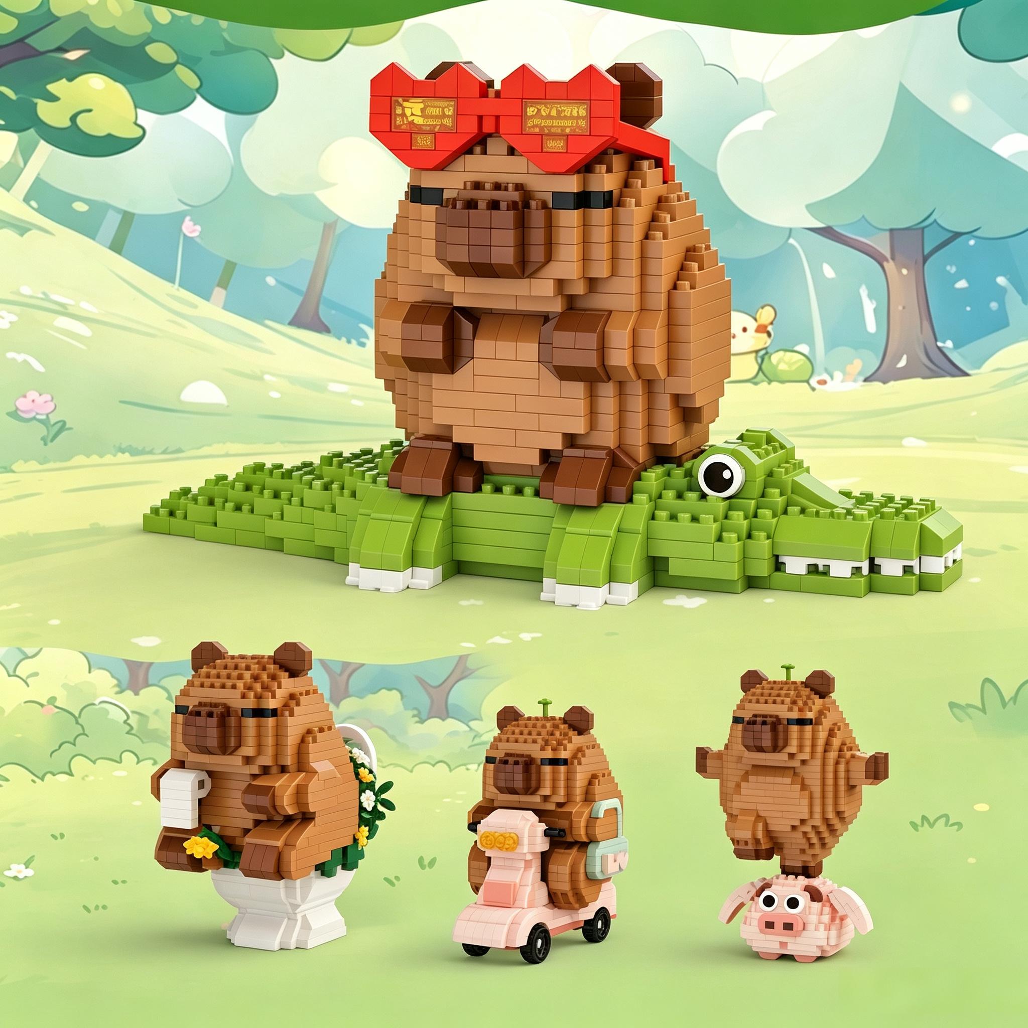 Kids Toys Under £5 - Mainan Balok Susun Mini Capybara, Figur