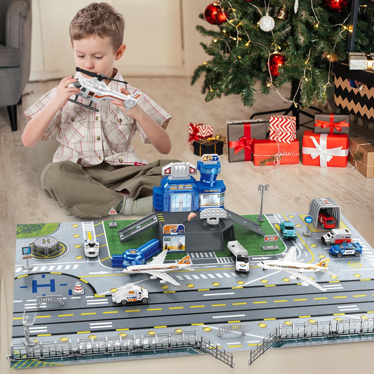 Set Mainan Pemandangan Bandara - Kids Toys Helicopter ulasan dan harga
